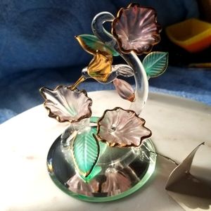Vintage Glass blown Hummingbird and Flowers Figurine